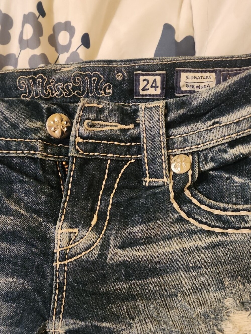 Miss Me Medium Dark Blue Embellished Shorts